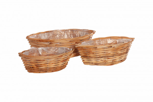 Rattan-Pflanzschiff oval 30 cm 3er Set