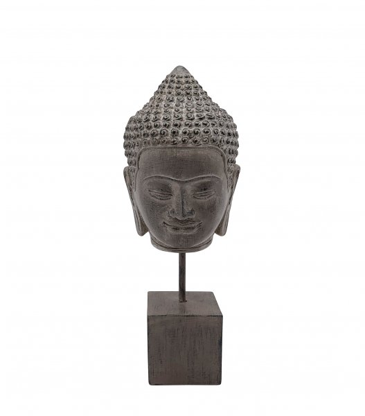 Buddha Kopf grau auf Ständer 26 cm