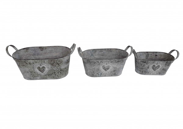 Metalljardiniere Herz mit Griffen L22/27/31cm 3er Set