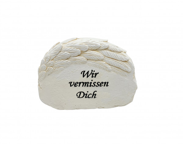 Stein mit Flügel &quot;Wir vermissen Dich&quot; 14 cm