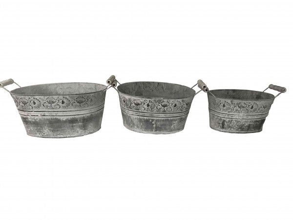 Metalljardiniere mit Griffen 21,5/25,5/29,5 cm 3er Set