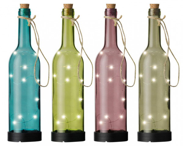 LED Solar Flasche 10 Lichter 4 farbig sortiert 30 cm